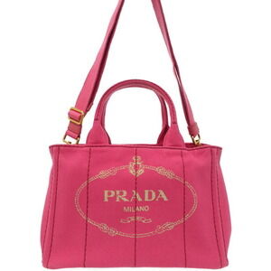 Prada Canapa Tote Denim canvas handbag top handles 2way Pink
